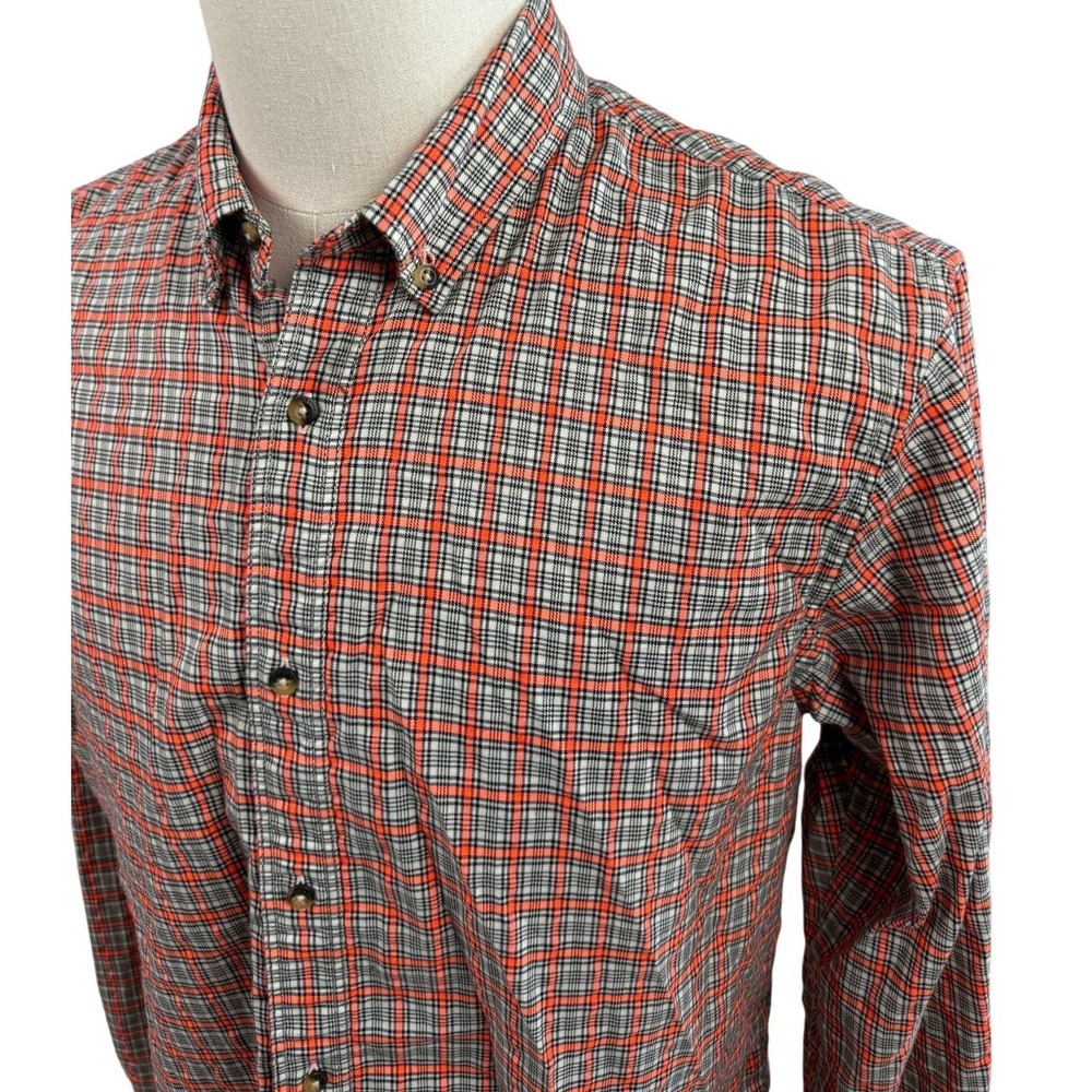Scotch & Soda Mens Orange Gray Plaid Button Down Shirt Regular Fit Large